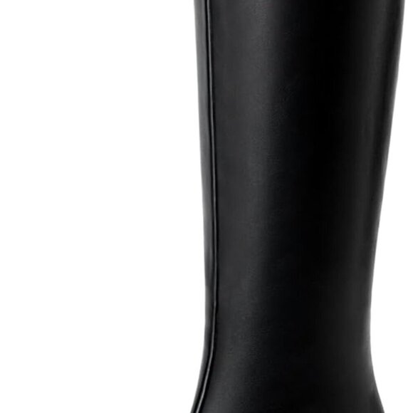 Shoes - Women Knee High Boots Faux Leather Wide Calf 2 Inch Kitten Heel Square Toe
